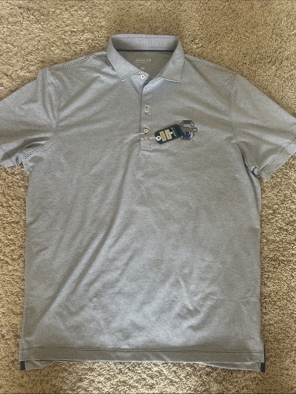 Johnnie-o Penn State Men's Navy Striped Performance Polo Shirts Sz L NWT